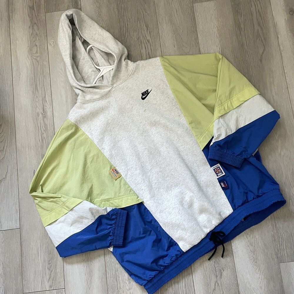 Nike Windbreaker Sweatshirt mixed fabric hoodie colorblock mens Gray large retro